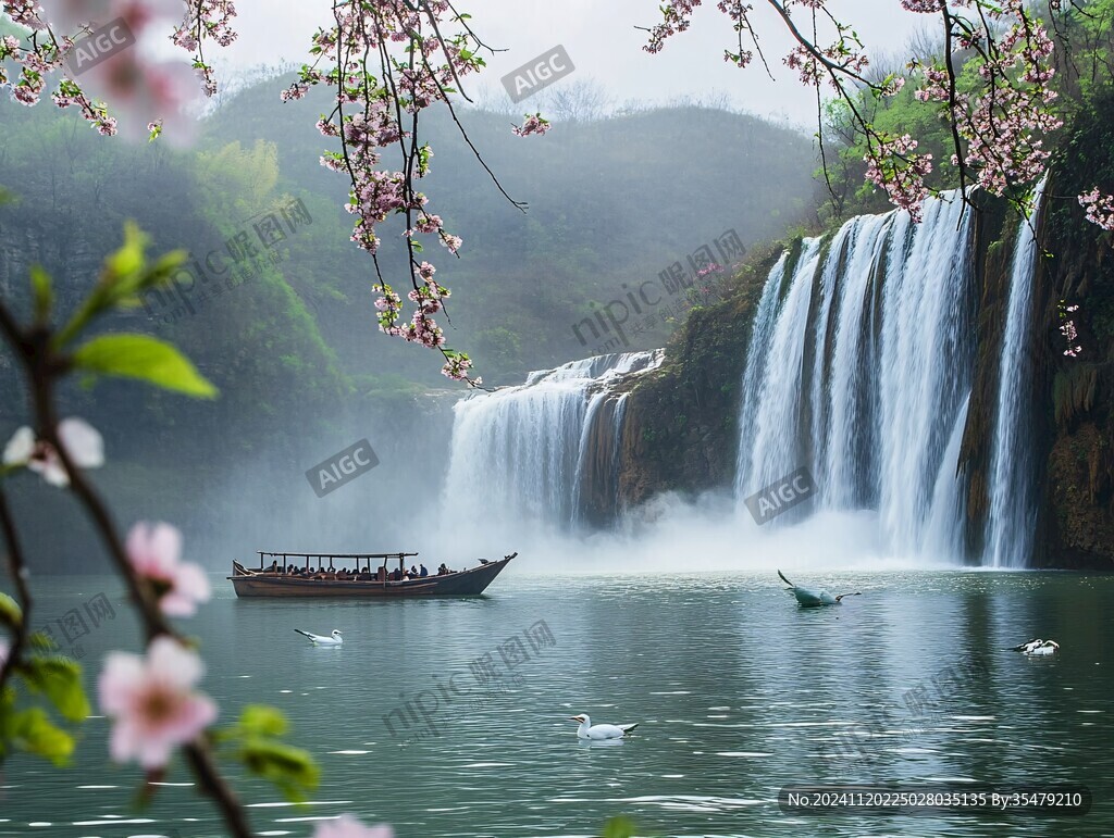 瀑布春色