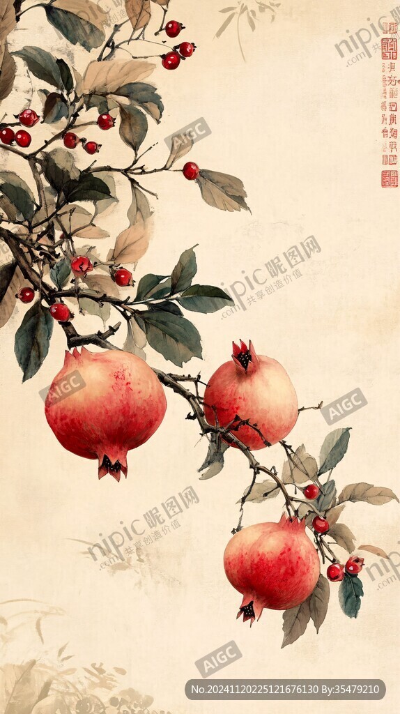 石榴工笔画