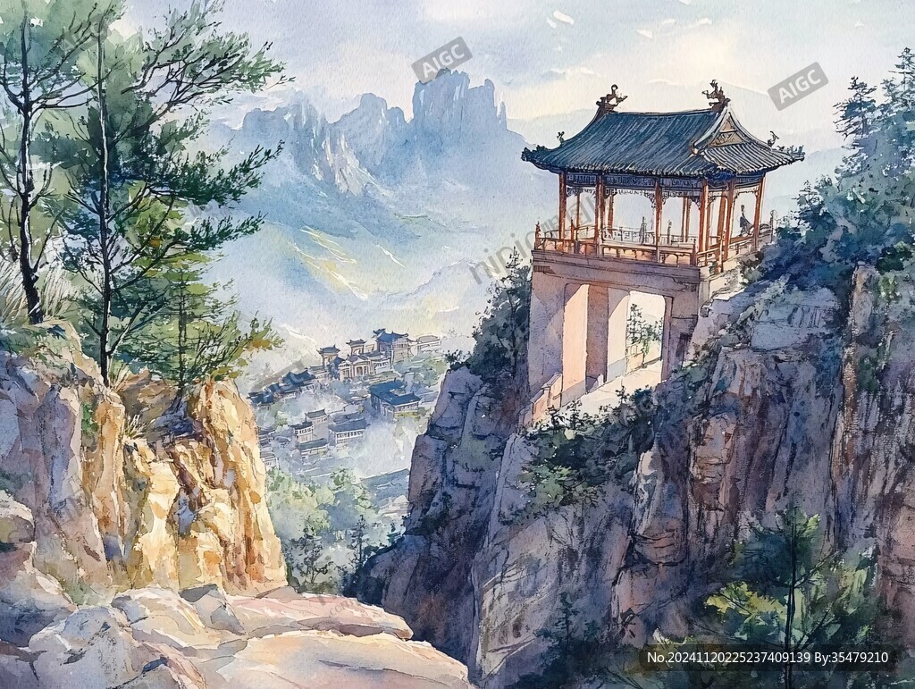 天界晓钟风景插画