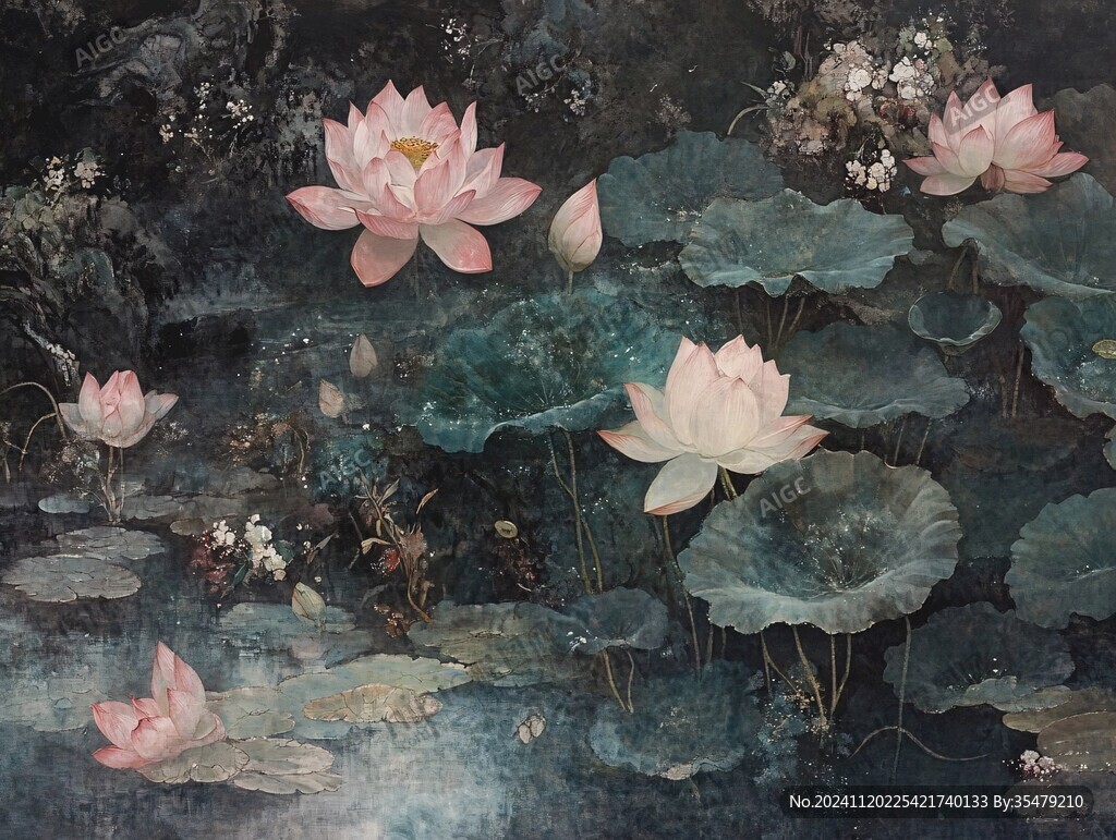 荷花油画效果