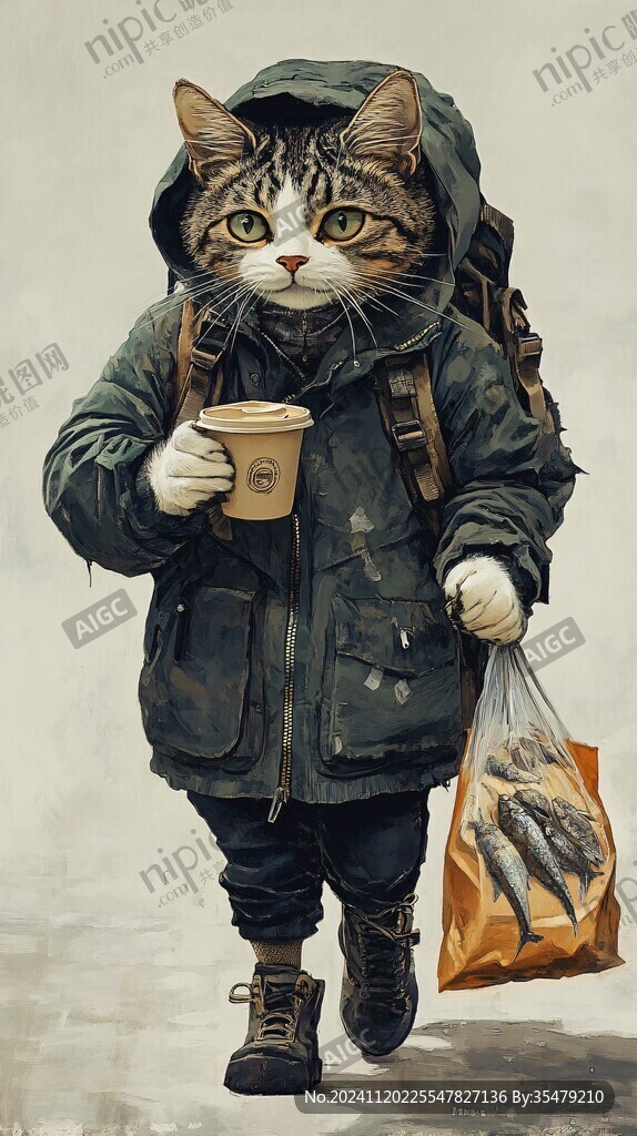 猫咪购物插画