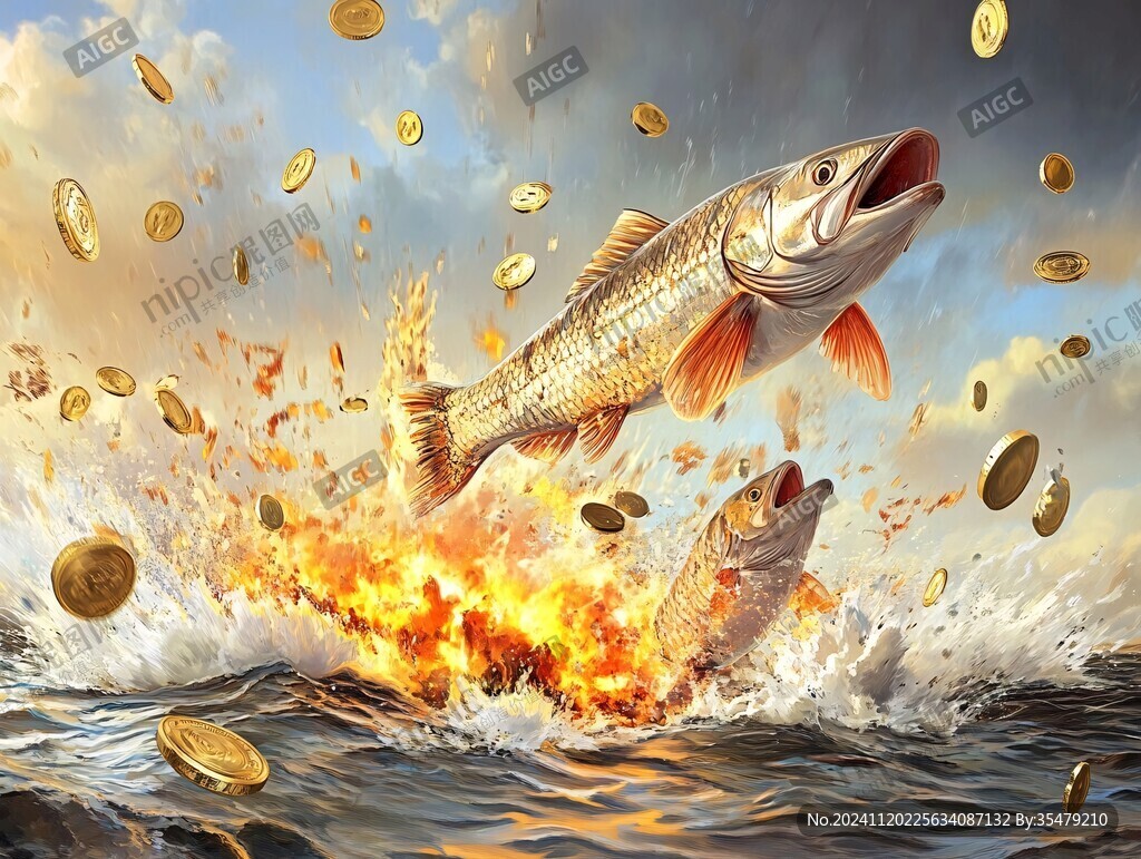 跃出水面的金色锦鲤