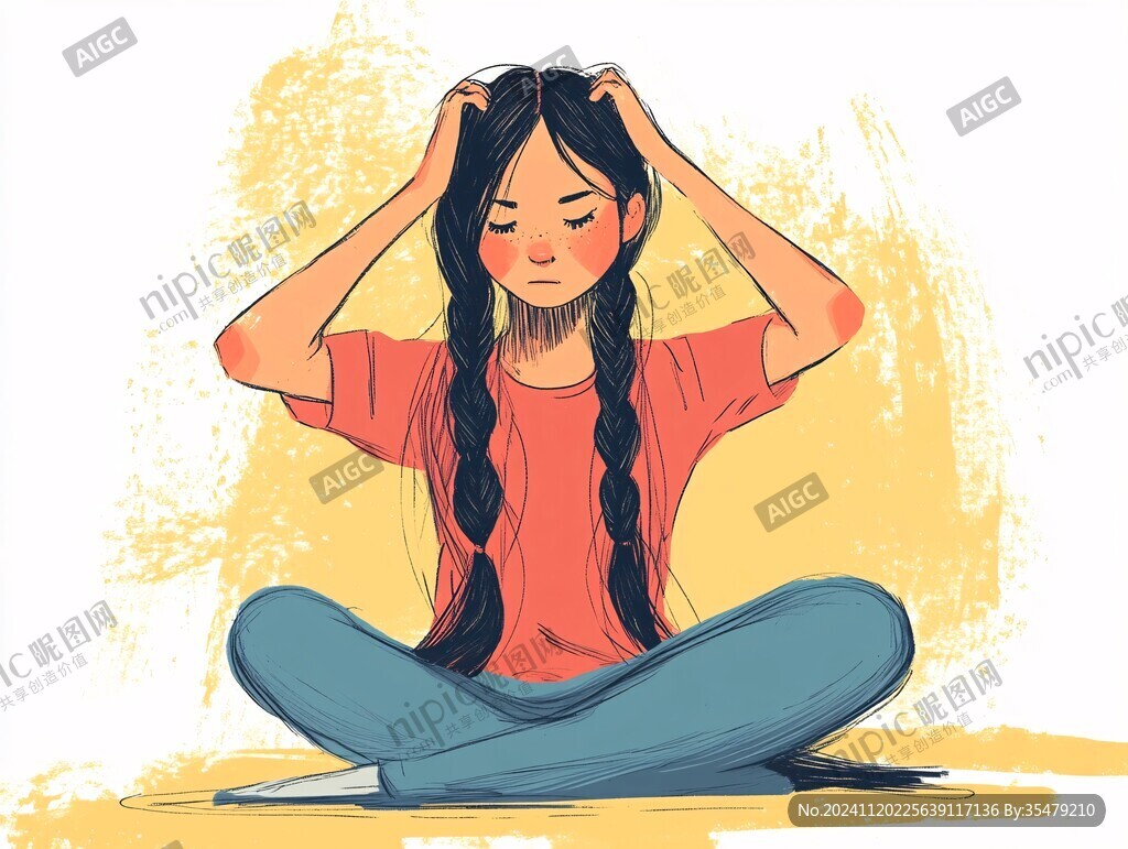 双手抱头女孩