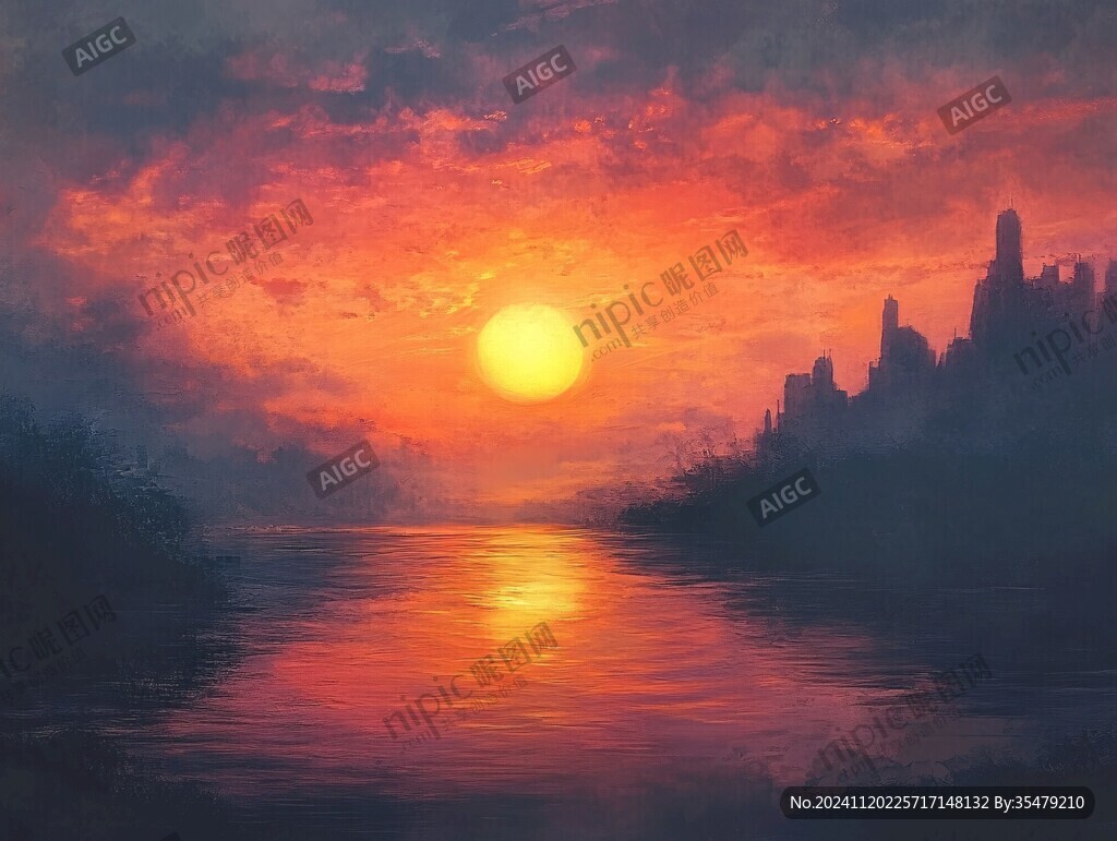 插画日落