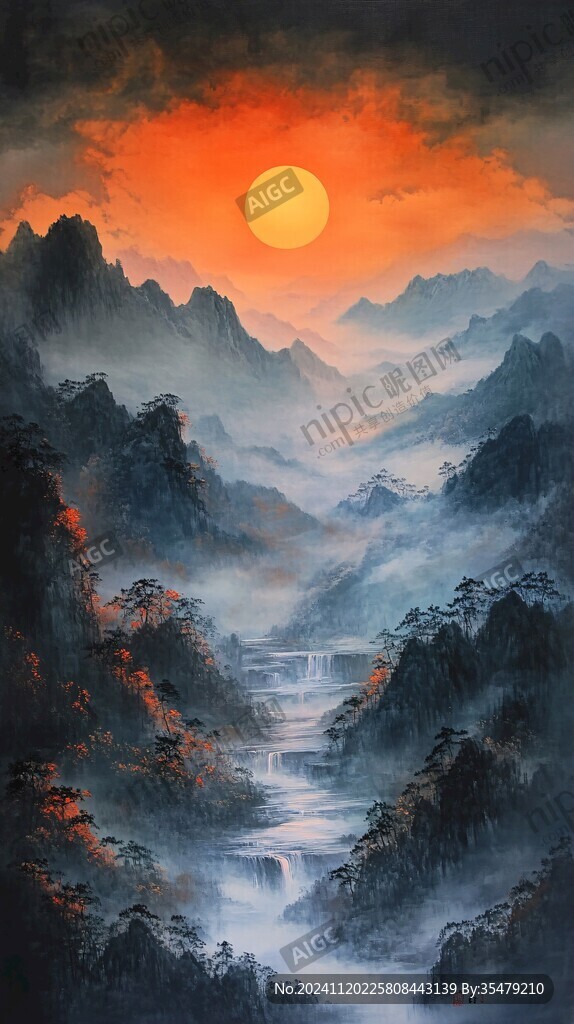 日出山水画