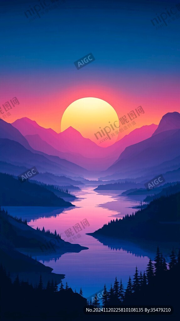 日出风景插画