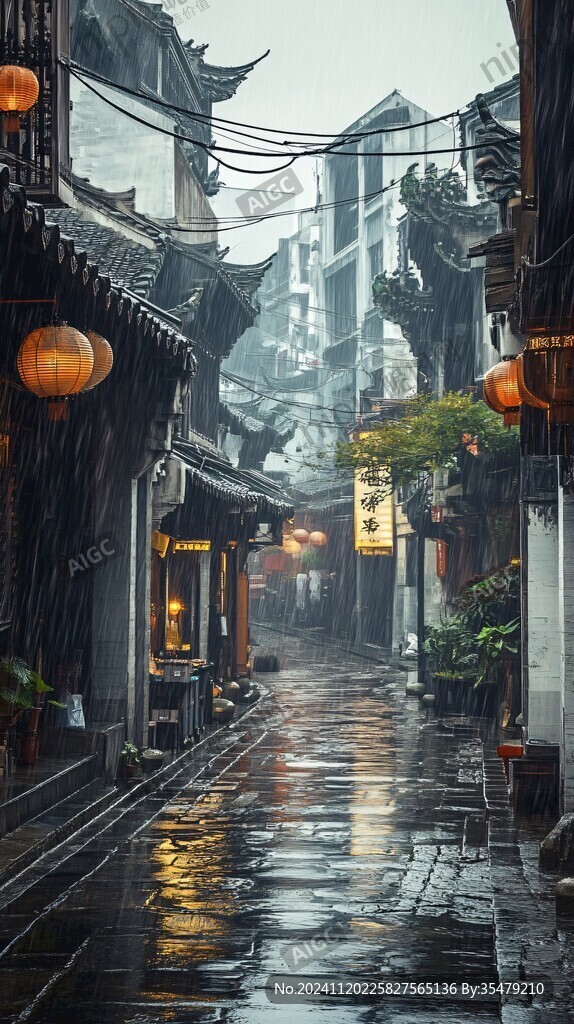 雨中古街