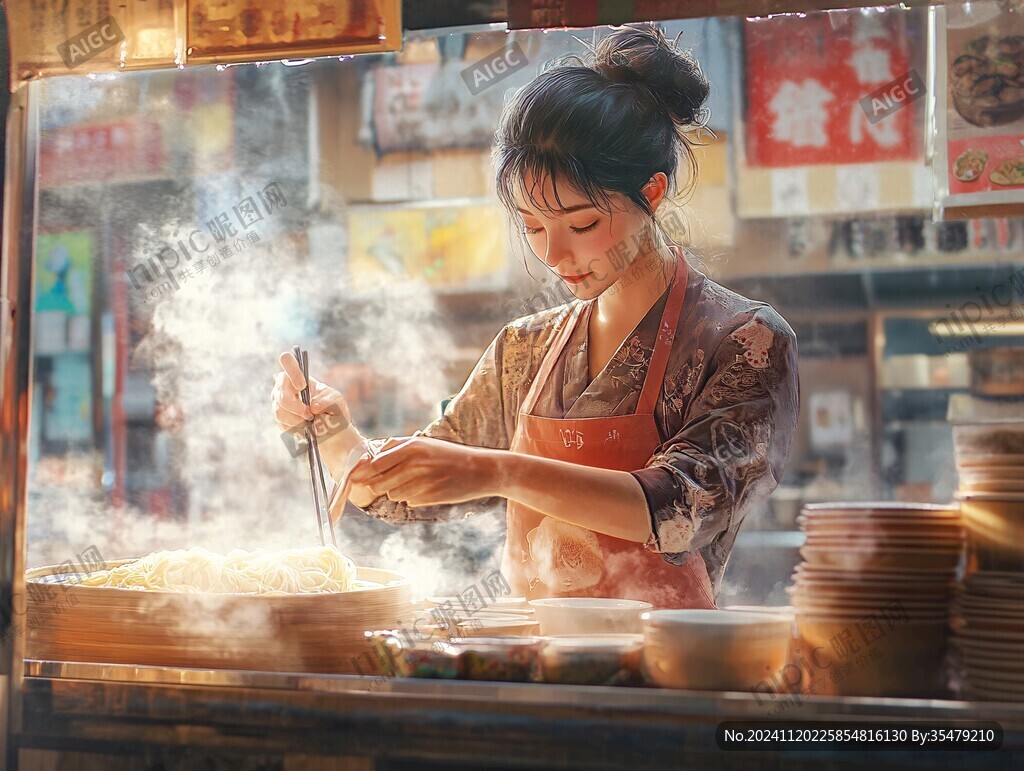 端烧饭卖的女人
