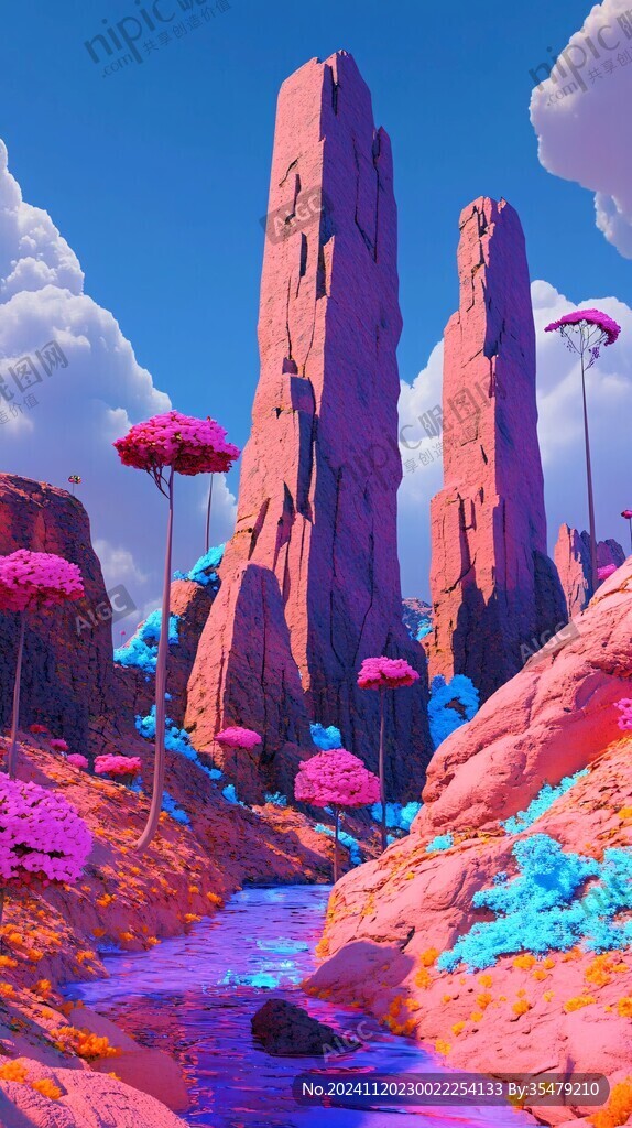 粉红色的3d风景