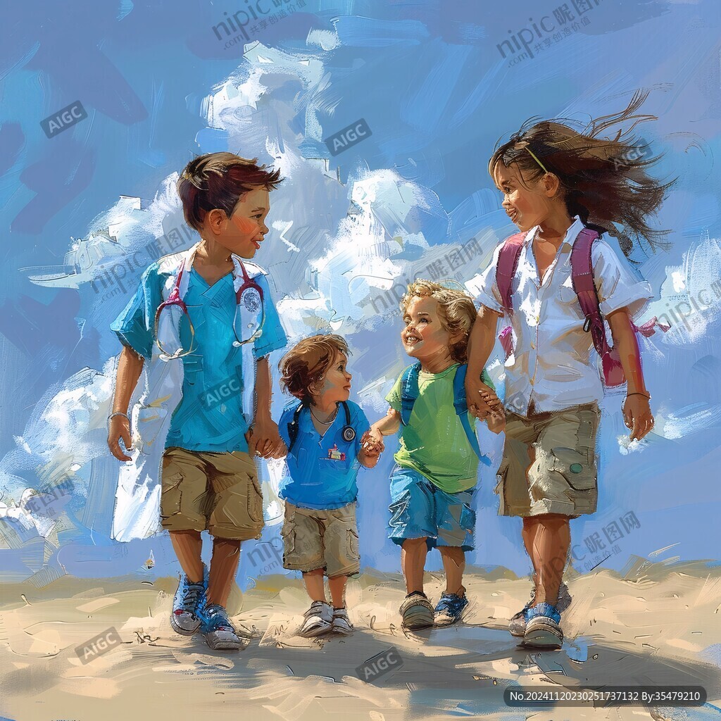 手绘奔跑上学的少年