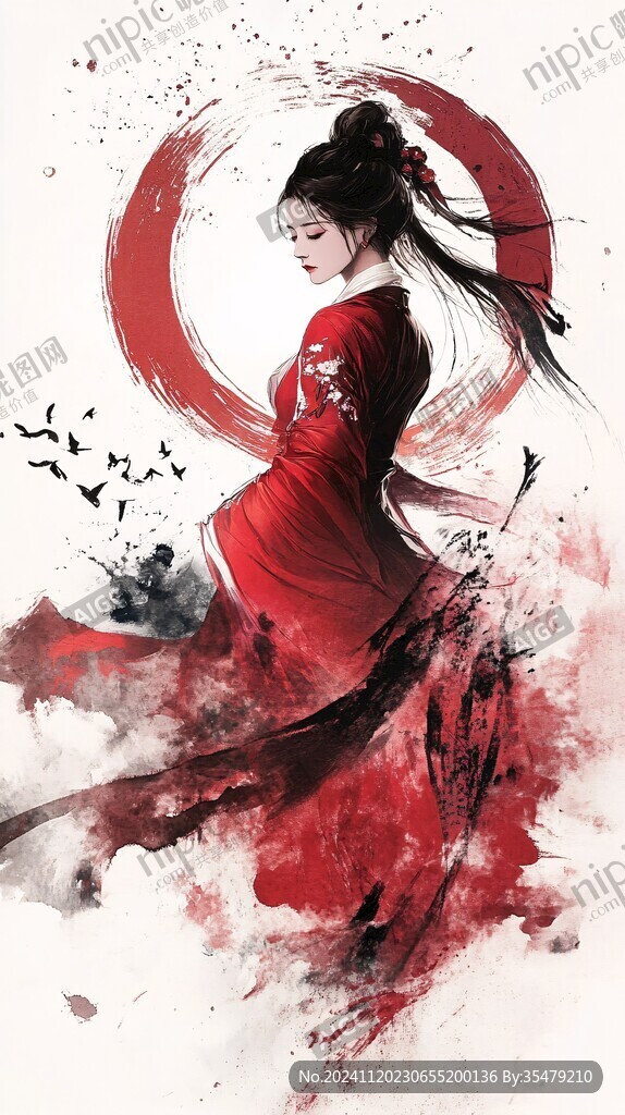 红衣少女设计古风