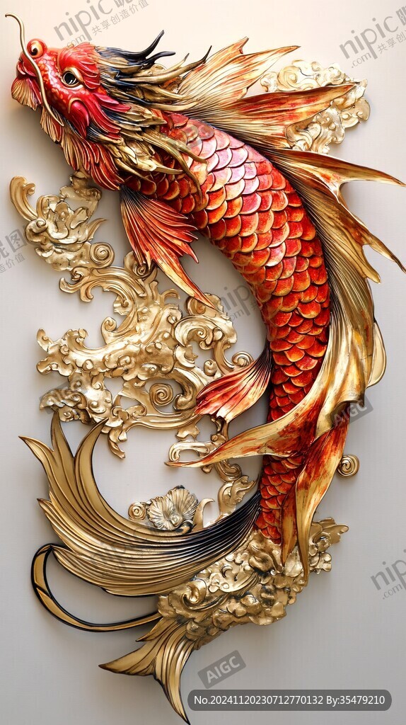 3d浮雕金鱼鲤鱼