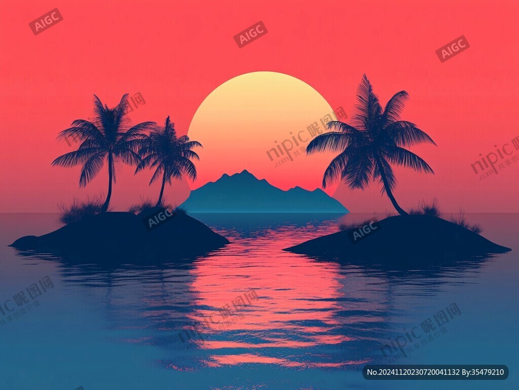 海边落日插画