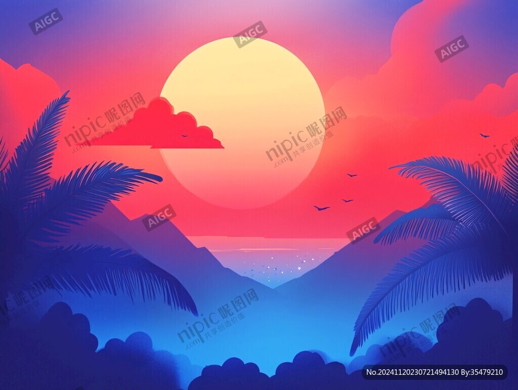 日出风景插画