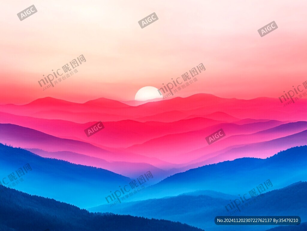 渐变色彩山水画