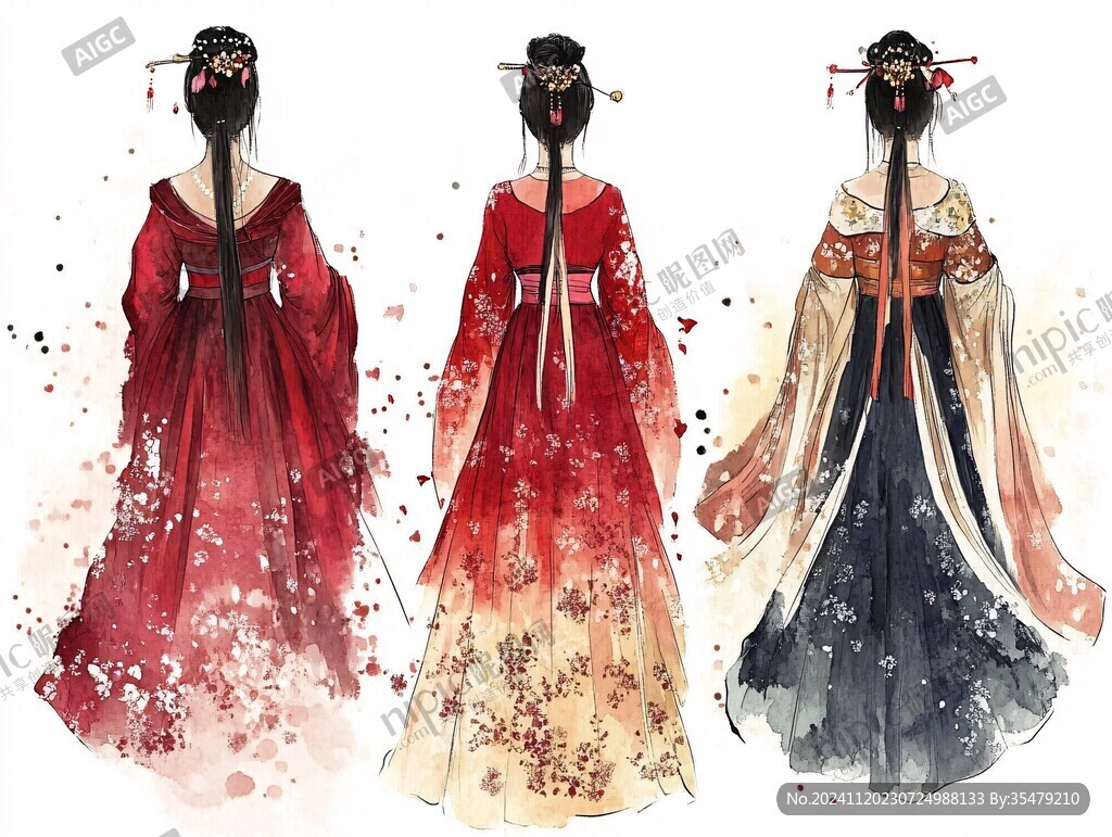 水彩汉服印花