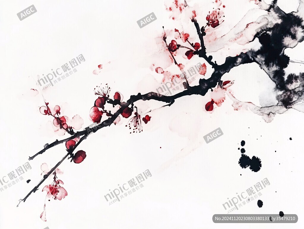 水彩风手绘梅花