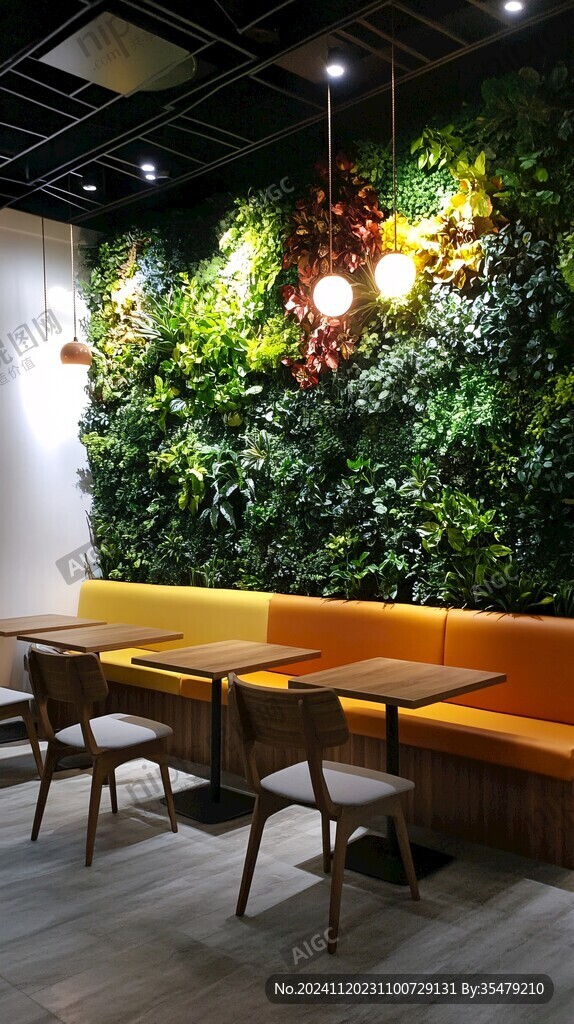 奶茶店绿植背景墙