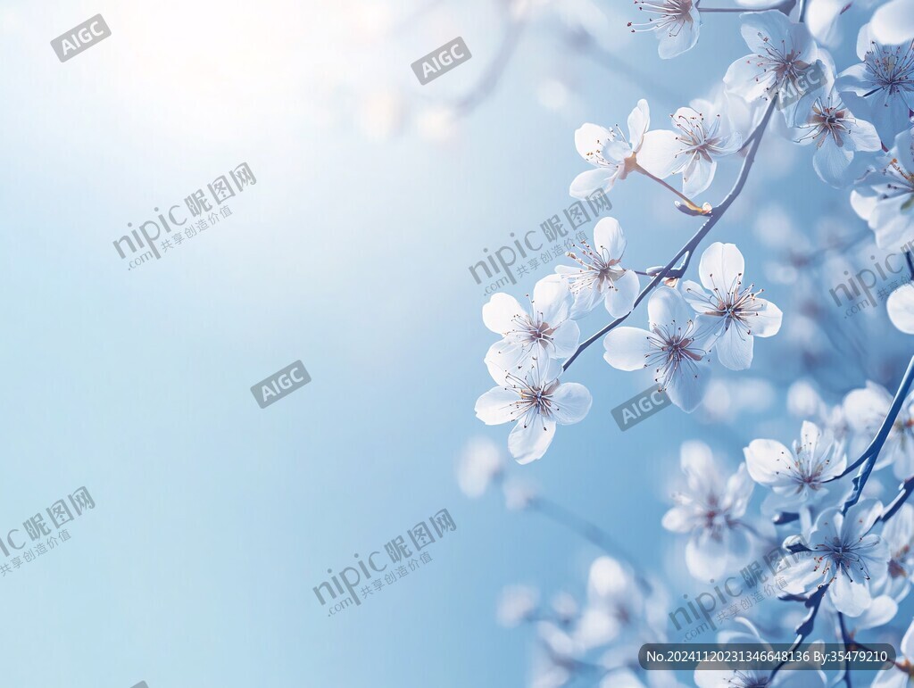 桃花蓝色背景