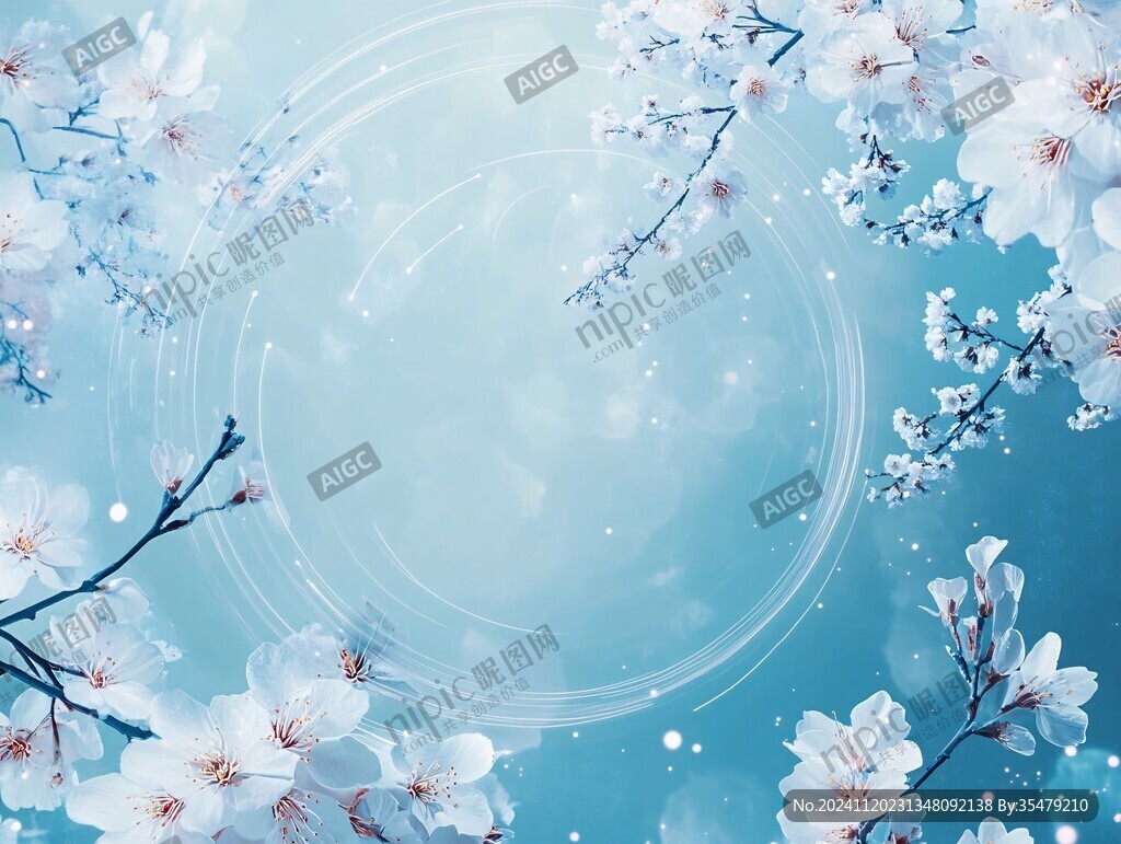 桃花蓝色背景