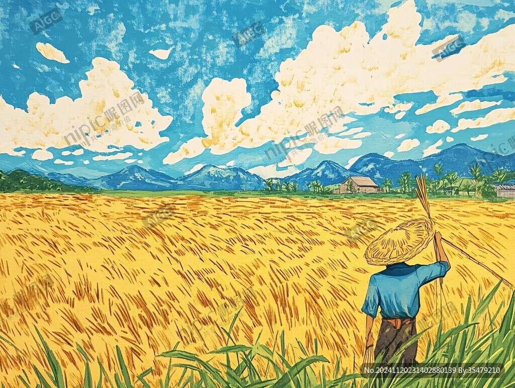 收割青稞插画