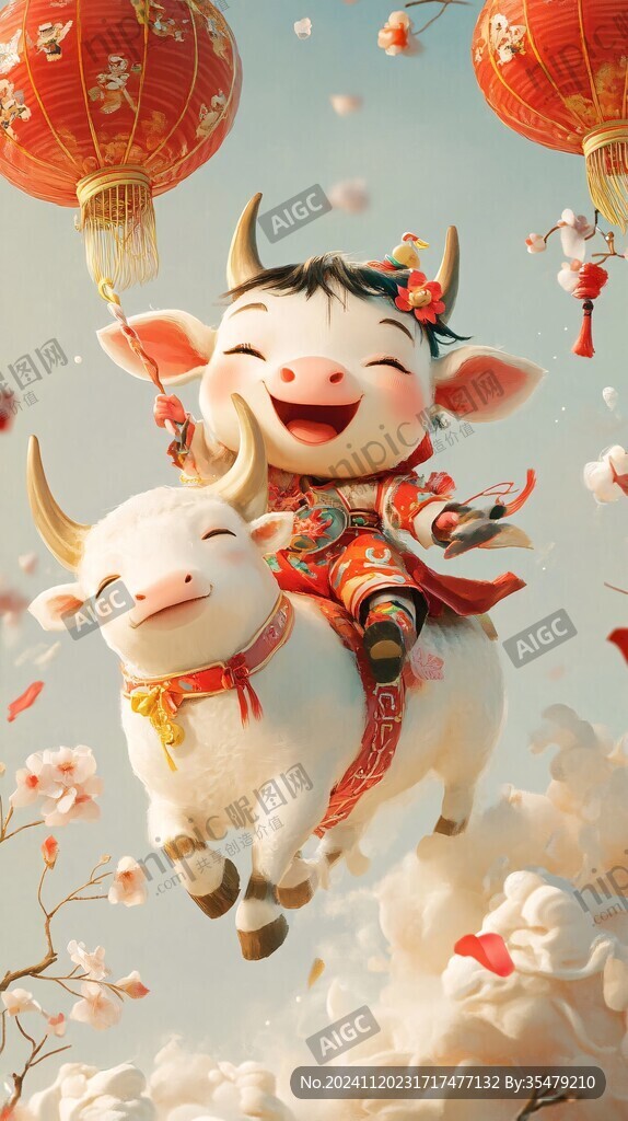 春节插画牛年