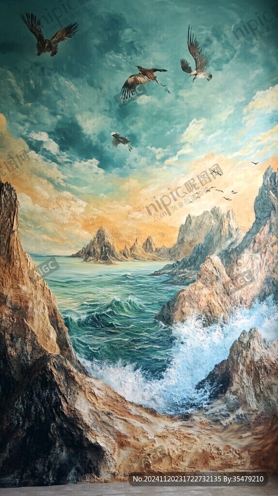 海浪仙鹤海浪酒店壁画