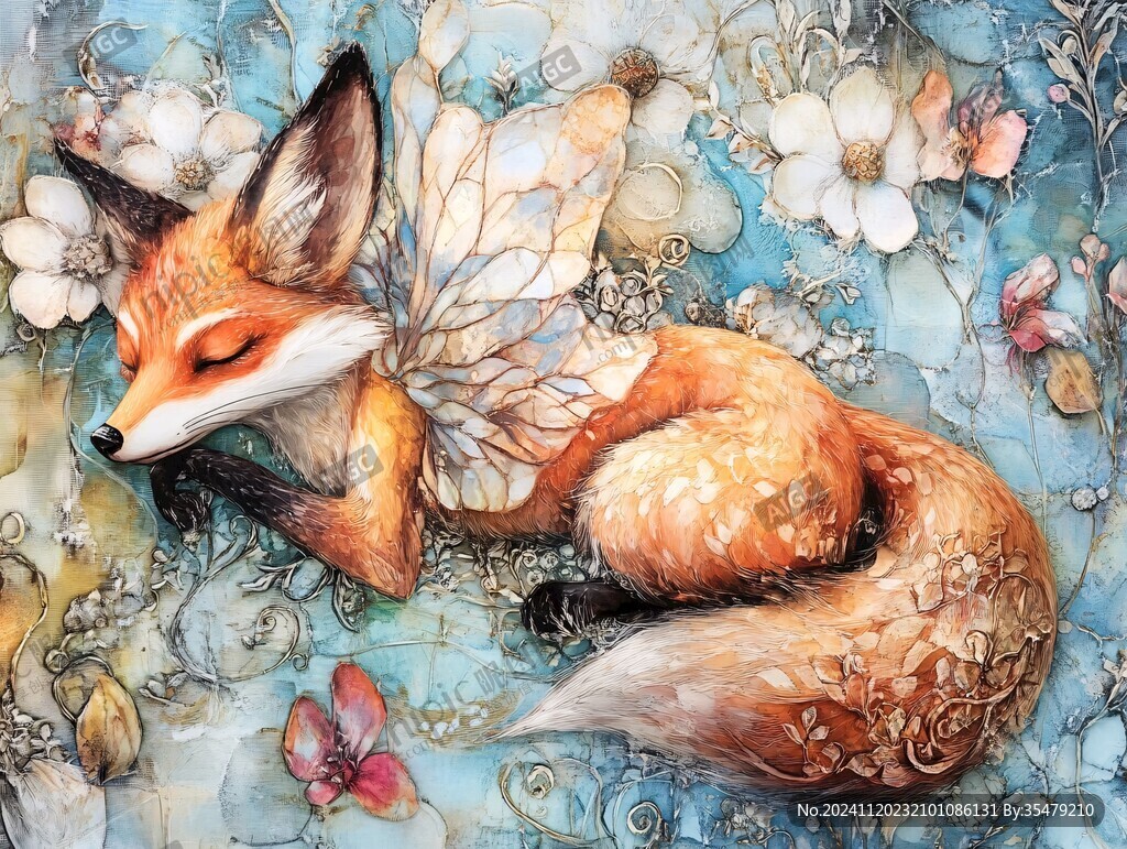 手绘彩色狐狸装饰画