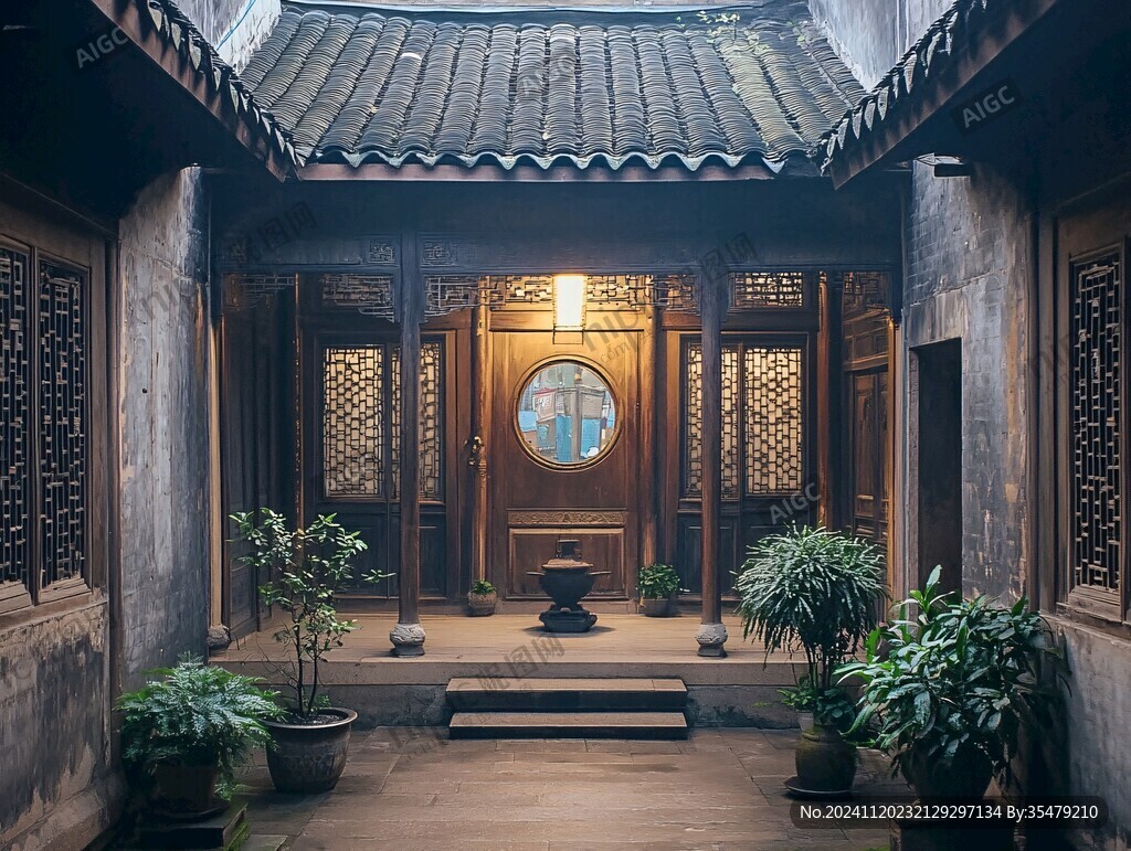 中式民居建筑庭院内景