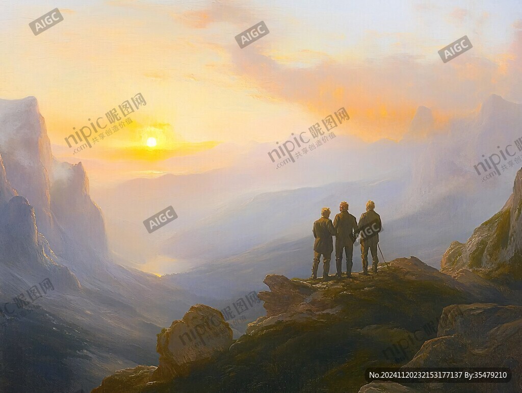 登山队背影