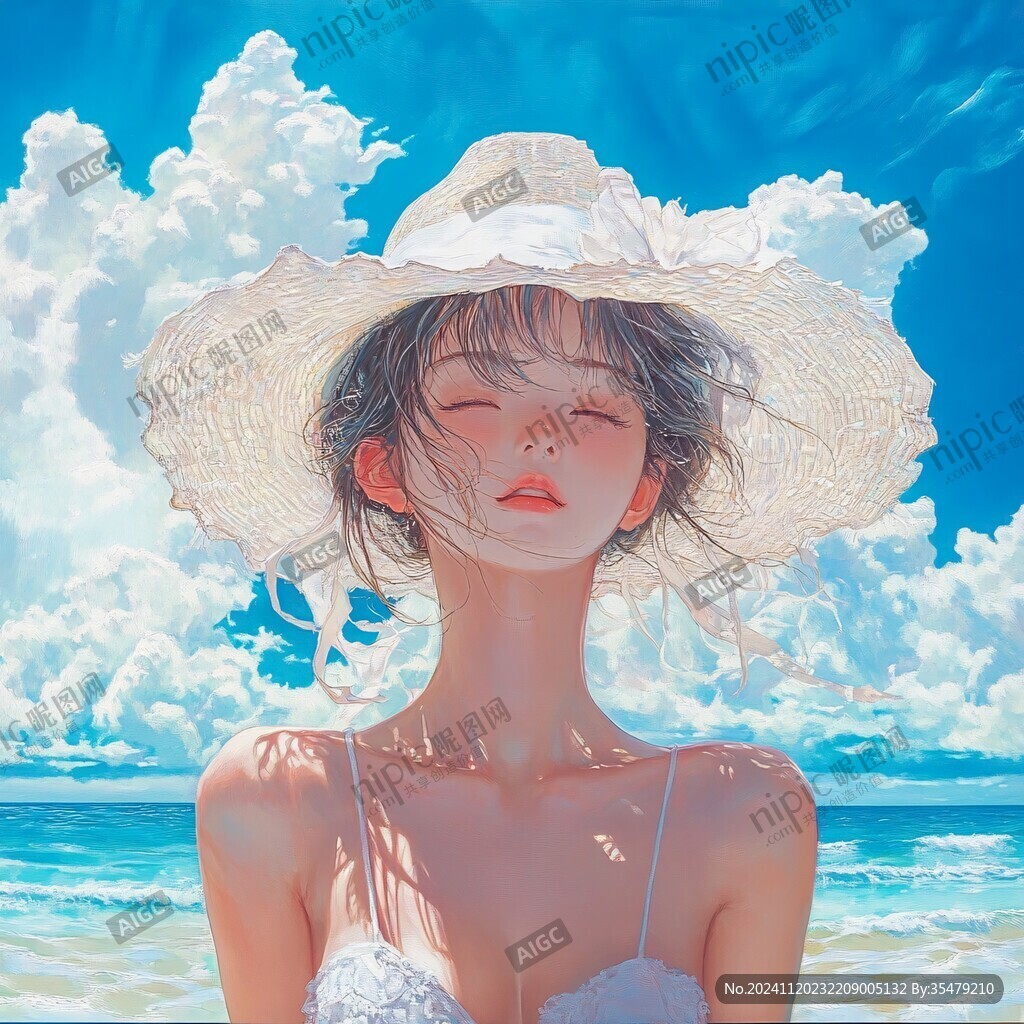 海边少女插画