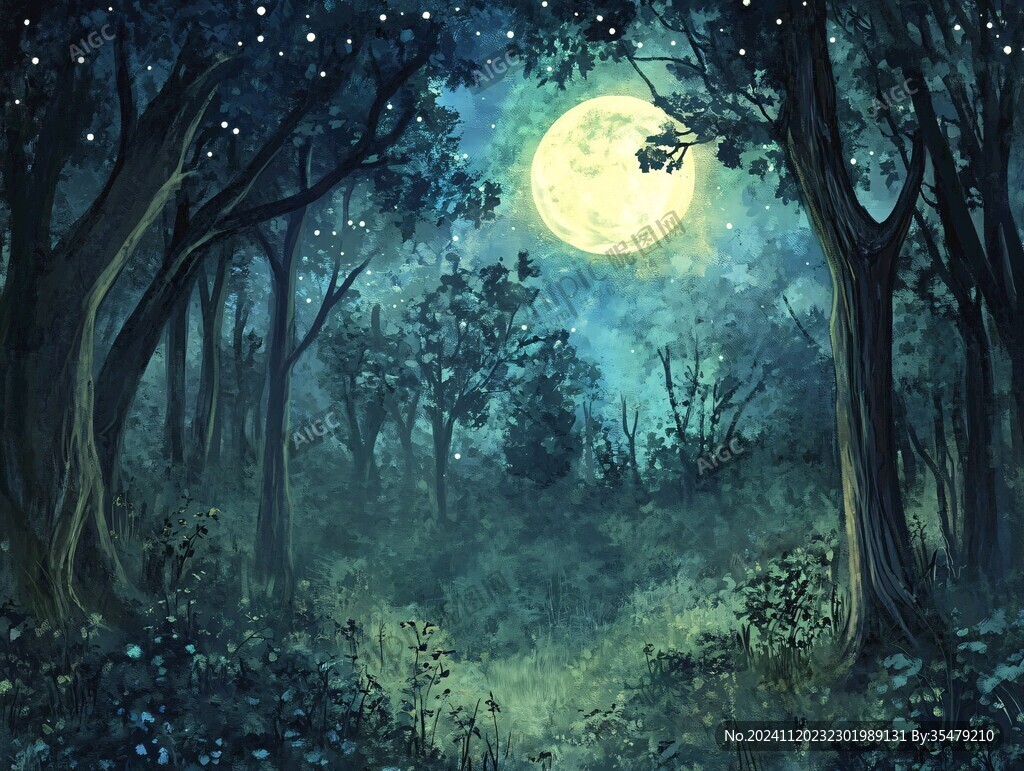 月色夜色梦幻森林背景