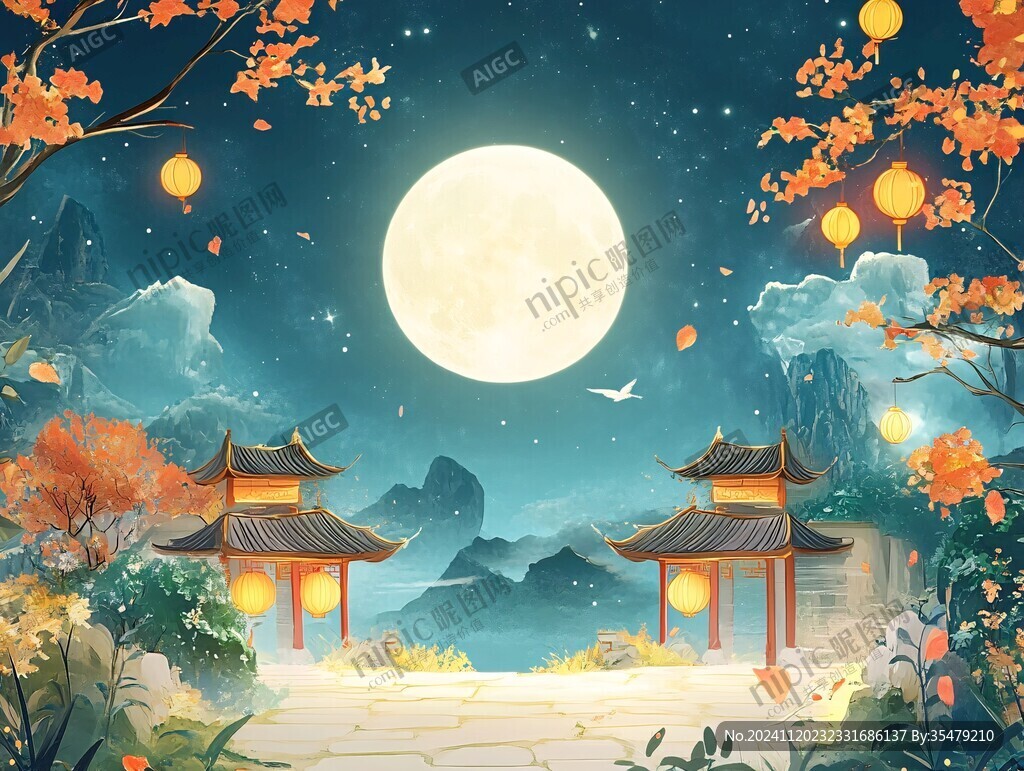 虎溪夜月景点插画
