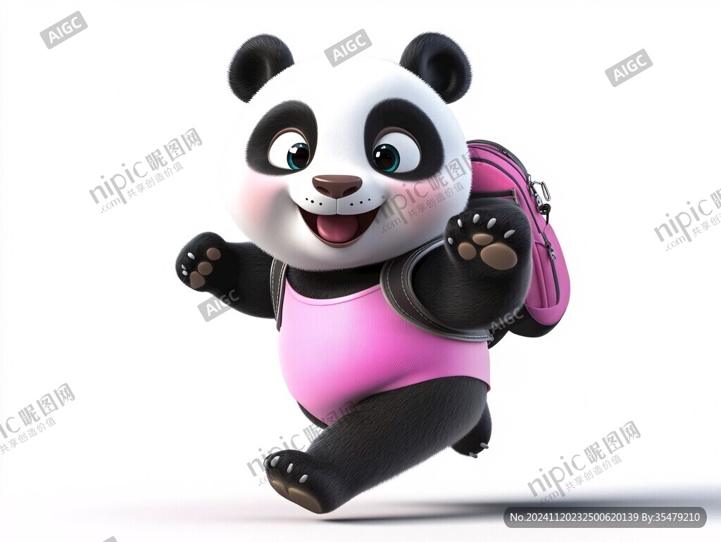 背着书包奔跑的小熊猫