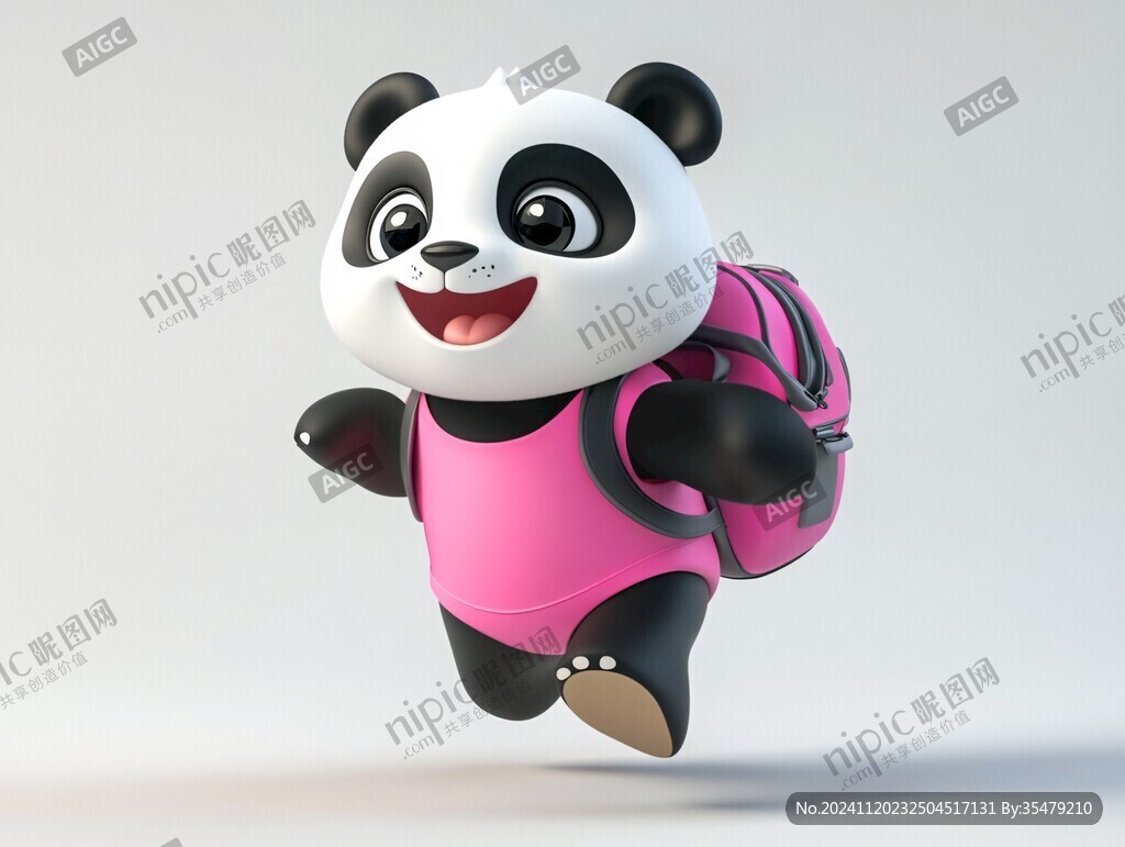 背着书包奔跑的小熊猫