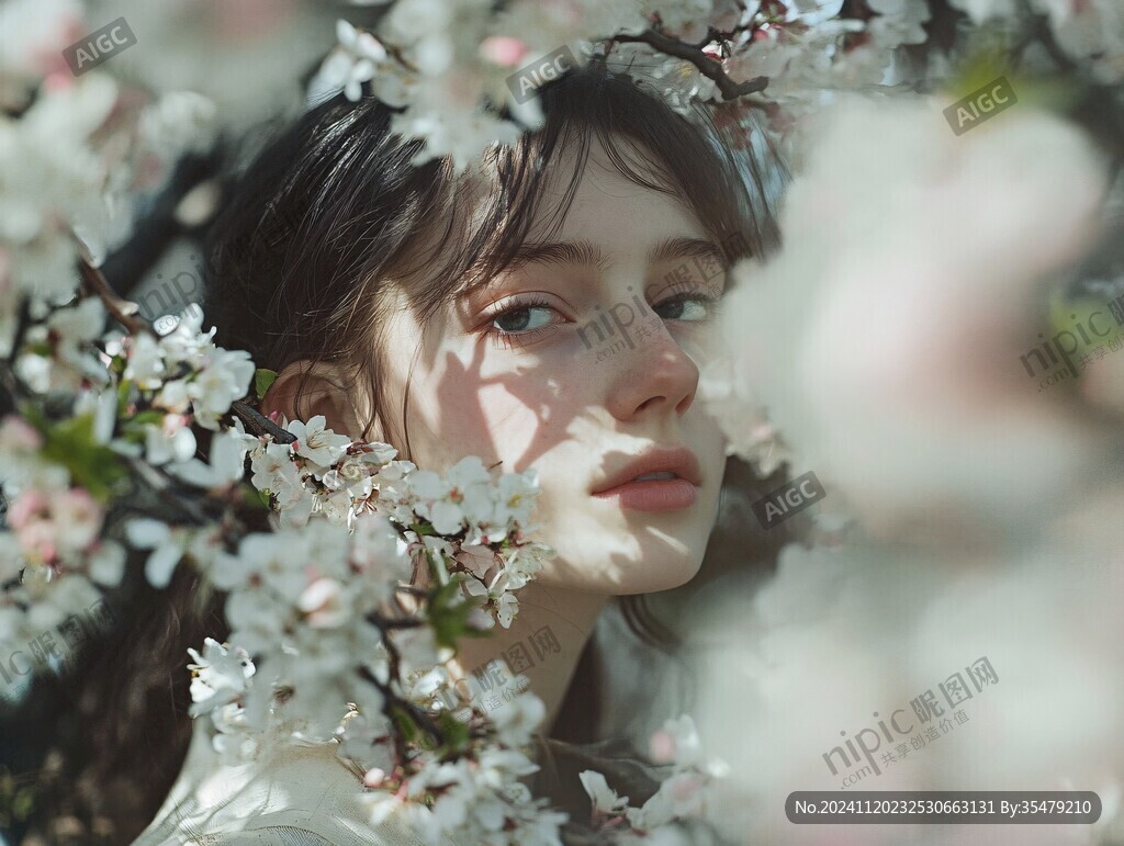 唯美花下少女