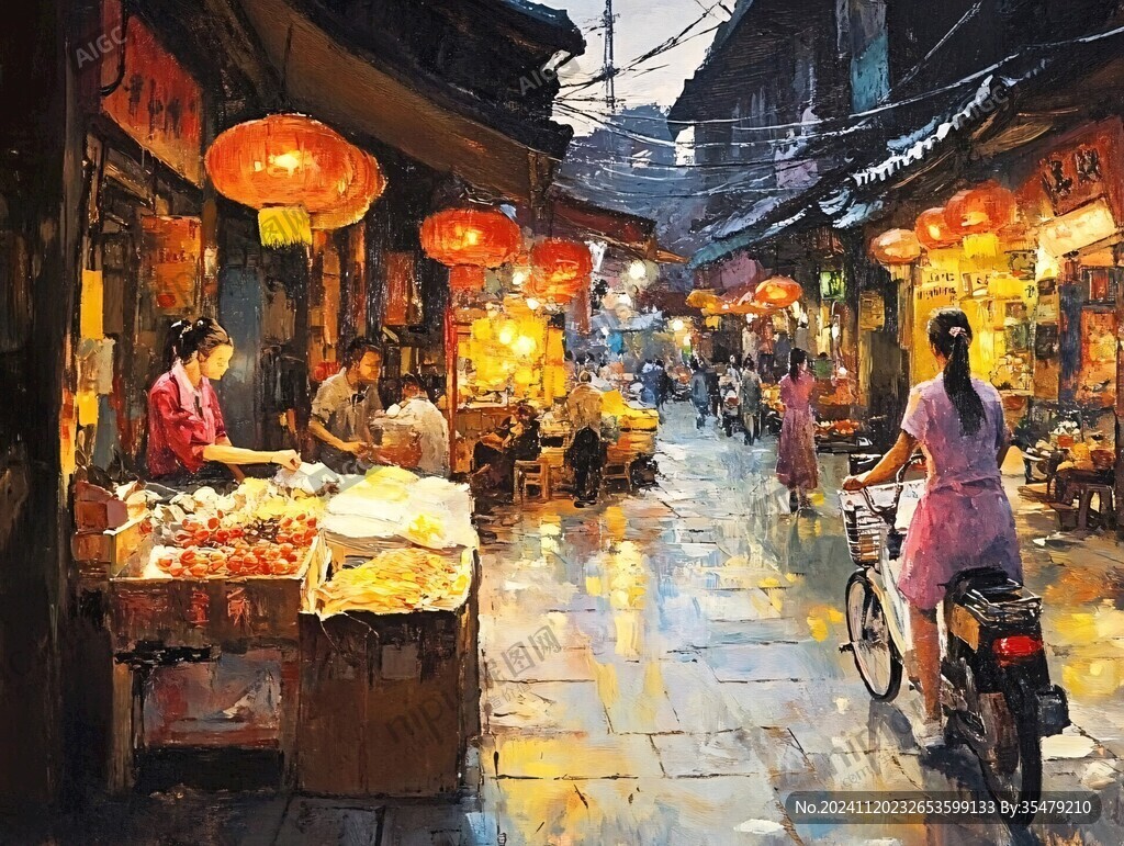 油画古街巷