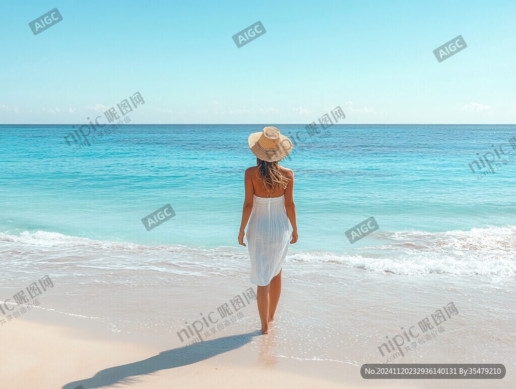 美女海边背影