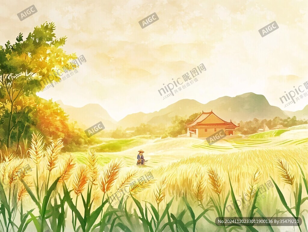 稻田风景插画