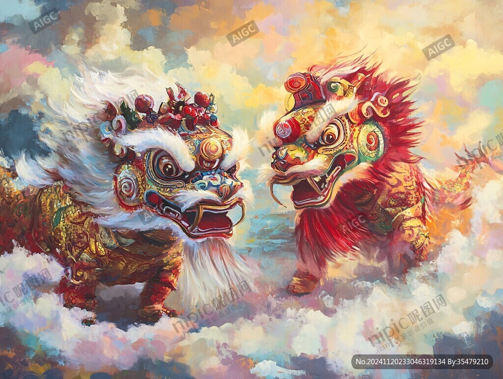 舞狮油画