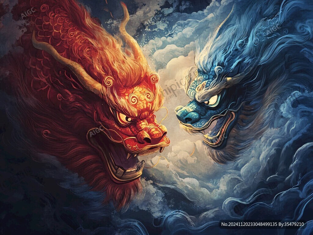 双龙戏珠插画