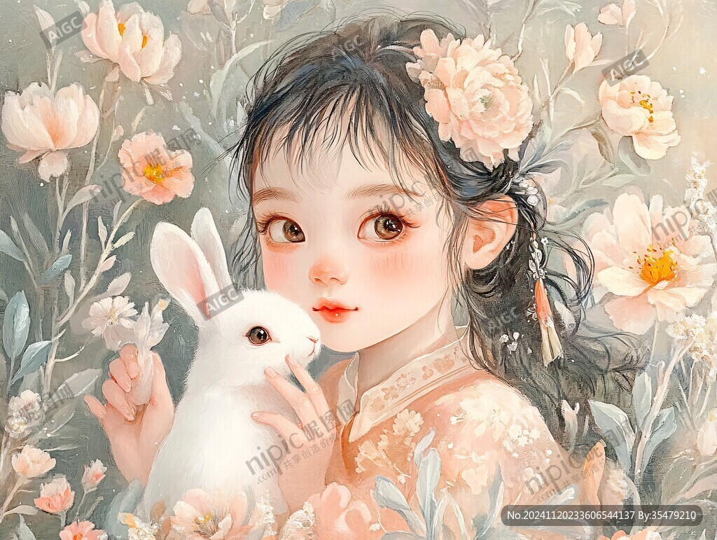 抱小兔的女孩