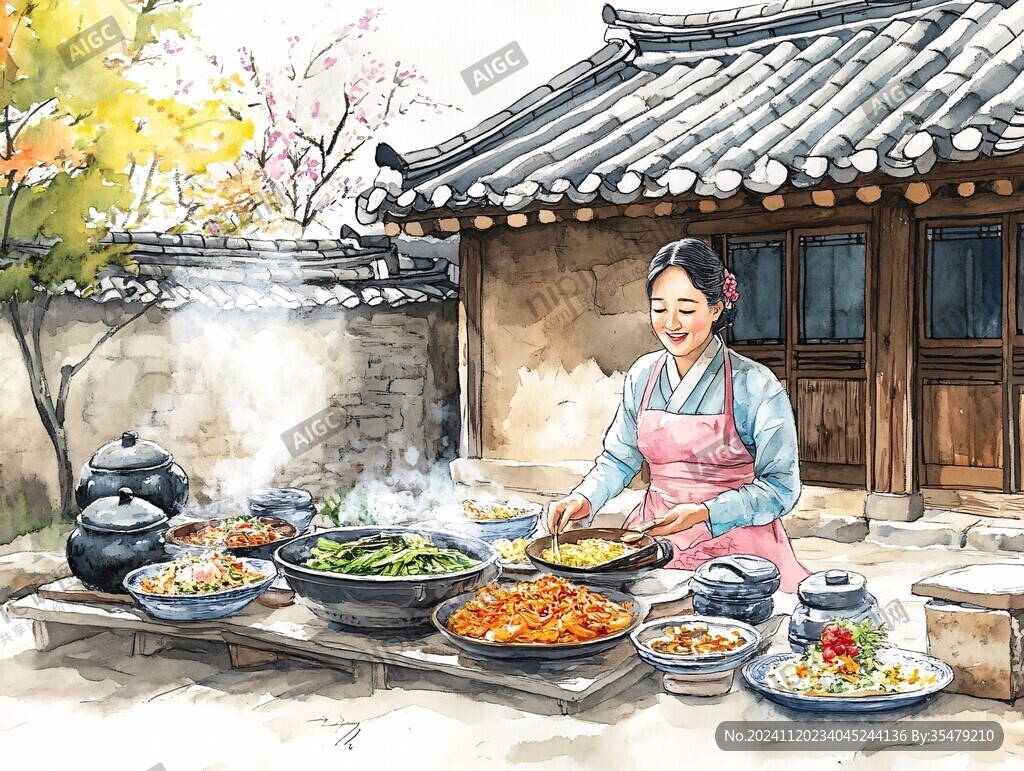 韩式年糕制作插画