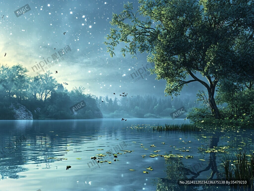 湖畔湖泊梦幻森林