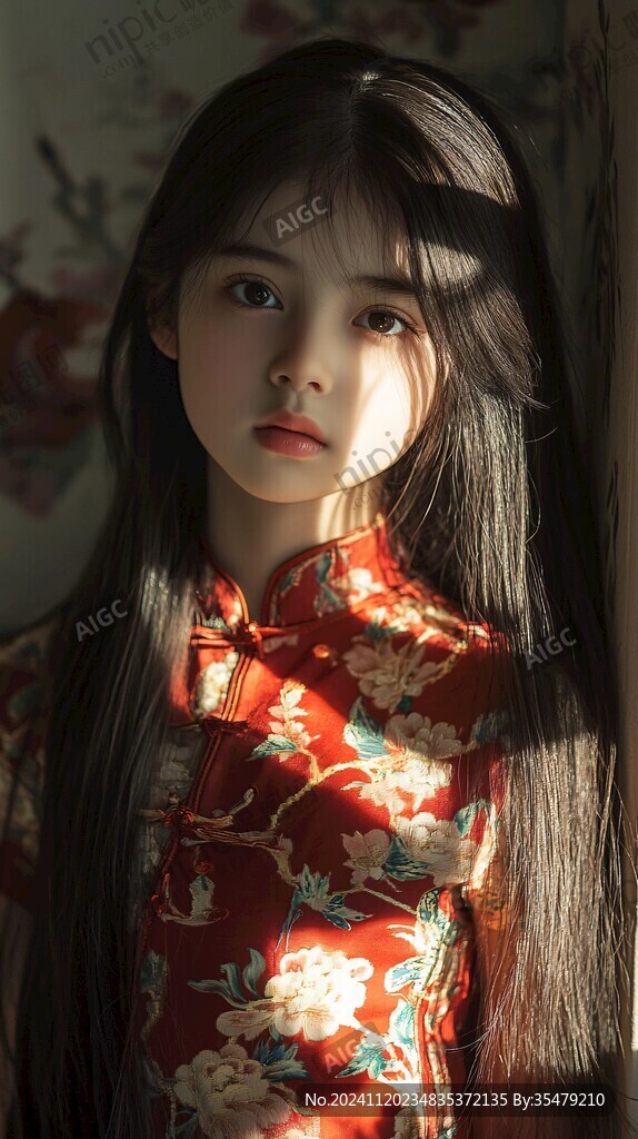 红毛衣的古典少女