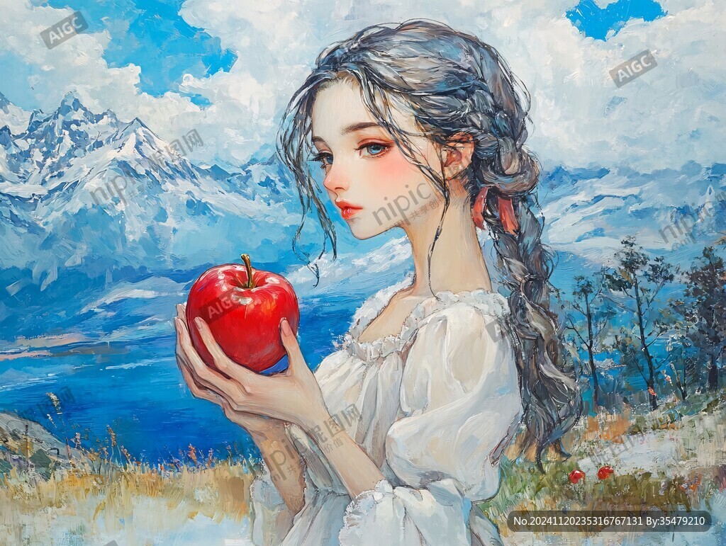 手绘苹果少女