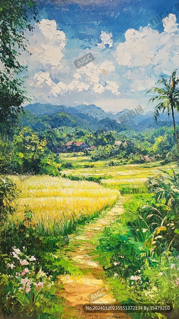 唯美田园风光油画