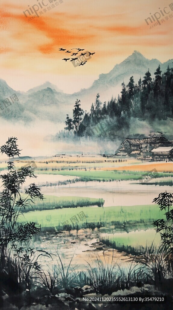 巨幅山水田园
