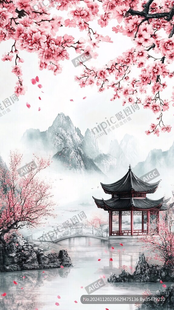 桃花源记古风山水插画