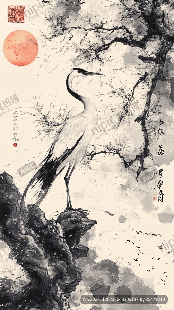 水墨松鹤延年图